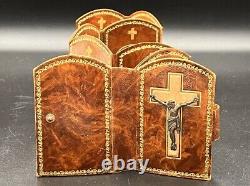 RARE Antique Sterling Silver Stations Of The Cross Italy Leather Prayer Book VTG