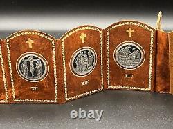 RARE Antique Sterling Silver Stations Of The Cross Italy Leather Prayer Book VTG