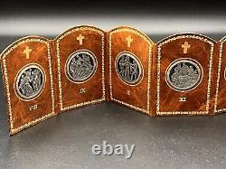 RARE Antique Sterling Silver Stations Of The Cross Italy Leather Prayer Book VTG