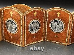 RARE Antique Sterling Silver Stations Of The Cross Italy Leather Prayer Book VTG