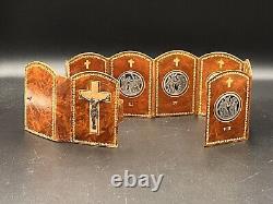 RARE Antique Sterling Silver Stations Of The Cross Italy Leather Prayer Book VTG