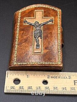 RARE Antique Sterling Silver Stations Of The Cross Italy Leather Prayer Book VTG