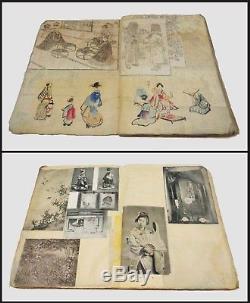 RARE Antique Victorian Japanese Scrapbook Manuscript Book Album Prints Ukiyo-e