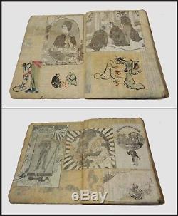 RARE Antique Victorian Japanese Scrapbook Manuscript Book Album Prints Ukiyo-e