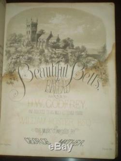 RARE, BOUND VOLUME OF MID 1800's SHEET MUSIC, ANTIQUE LEATHER BINDING