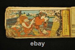 RARE C. 1850 JAPANESE SHUNGA WOODBLOCK EROTIC PRINT BOOK / 4 COLOR 8 B&W, Peeping