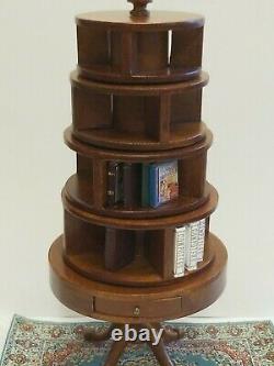 RARE Dollhouse Miniature BESPAQ Rotating Bookcase Shelf 4 Tier + Books + Rug