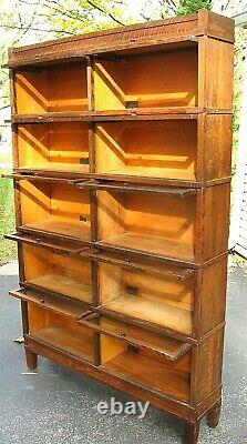 RARE! Globe Wernicke Quarter-Sawn Tiger Oak Double Wide Barrister Bookcase