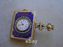 RARE Golay Fils & Stahl 18K Gold Book Form Pendant Watch, Hand Made 1880s Enamel