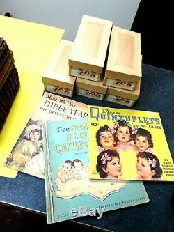 RARE Madame Alexander 1936 Dionne Quintuplets Set withBasket, Outfits & Tag + Books
