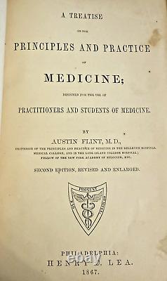 RARE Principles and Practice of Medicine Austin Flint 1867 Antique Medical Book