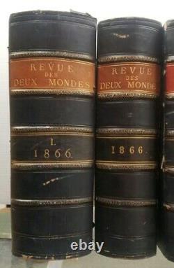 RARE! Set of 8 Revue des Deux Mondes 1866 & 1867, Antique FRENCH LEATHER BOOKS