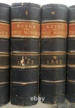 RARE! Set of 8 Revue des Deux Mondes 1866 & 1867, Antique FRENCH LEATHER BOOKS