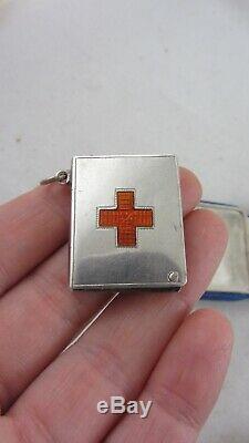 RARE Silver Enamel Red Cross Stamp case Book Boots Pure Drug Company B'ham 1904