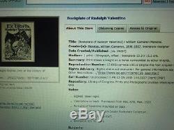 RARE VTG 1925 antique RUDOLF VALENTINO BOOKPLATE Artist Signed William Menzies