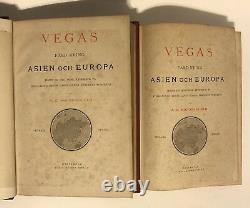RARE Vega's Färd Kring Asien Och Europa Victorian Red Antique 1880 Book Lot Of 2