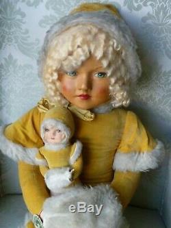 RARE Vintage 41 DEANS RAG BOOK Large DOLL With Baby MISS MUFFET Original 1930s