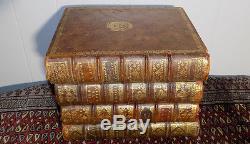 REAL antique books Tantalus secret decanter safe French leather bound set rare
