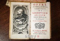 Rare 1741 (3) Vol. Antique Vellum Books Grand Tour Opera Ludovico Ariosto