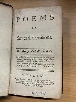 Rare 1752 John Gay Poems On Several Occasions Antique Poetry Leather Book (t4)