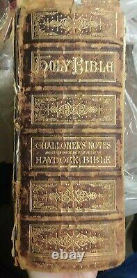 Rare 1878 Antique Catholic Holy Bible Douay Rheims Annot. Challoner T. Kelly Pub
