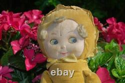 Rare 1930s 19 Yellow Velvet Deans Rag Book Cloth Doll Miss Muffet With Label