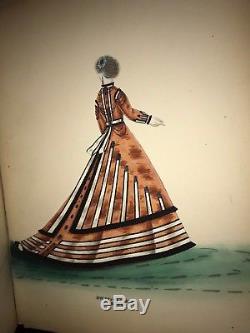 Rare Antique 1800's Hand Illustrated French Fashion Plates Book 42 Ink+wc Plates