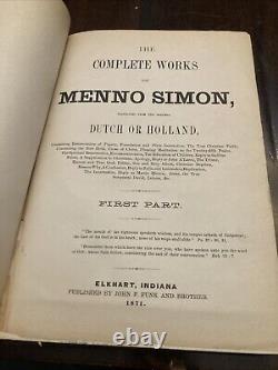 Rare! Antique 1871 Edition Of The complete works of Menno Simon Part one