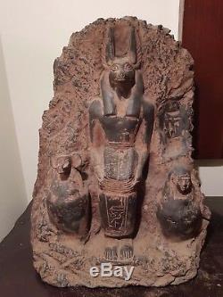 Rare Antique Ancient Egyptian Statue God Anubis Book Dead+Canopic jar13861349BC