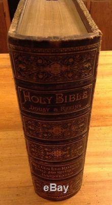Rare Antique Bible 1881/1882 Leather Bound Gold Gild Douay & Rheims Rev. Haydock