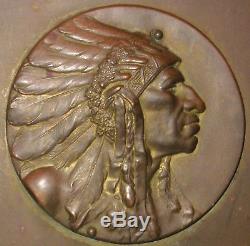 Rare Antique Bookends Robbins Co Attleboro Mass Indian Chief Medallion Medal