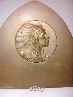 Rare Antique Bookends Robbins Co Attleboro Mass Indian Chief Medallion Medal