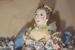 Rare Antique Composition Doll in Shadowbox Frame 18thC Lady Reading a Book