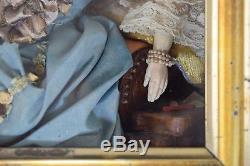 Rare Antique Composition Doll in Shadowbox Frame 18thC Lady Reading a Book