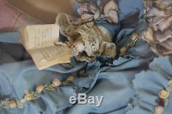 Rare Antique Composition Doll in Shadowbox Frame 18thC Lady Reading a Book