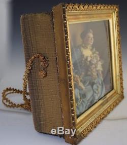 Rare Antique Composition Doll in Shadowbox Frame 18thC Lady Reading a Book