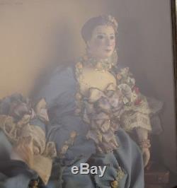 Rare Antique Composition Doll in Shadowbox Frame 18thC Lady Reading a Book