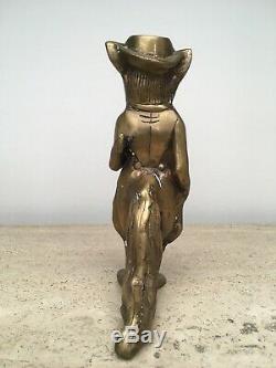 Rare Antique Doorstop Solid Brass 8 Story Book Fox Wolf Figure Hat Cane