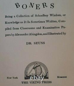 Rare Antique Dr Seuss 1931 Boners Hardcover book Illustrated Alexander Abingdon