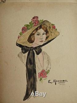 Rare Antique Edwardian Autograph & Sketch Art / Watercolour Book Suffragette J