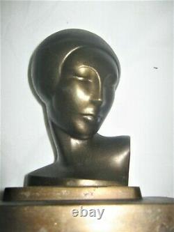 Rare Antique Frankart USA Art Deco Lady Bust Head Statue Sculpture Book Bookends