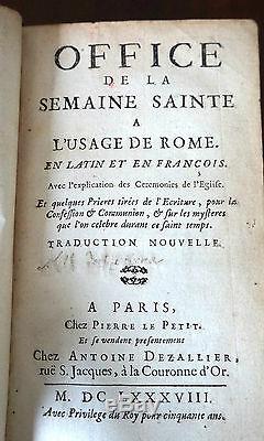 Rare Antique French 17th Century Book Office de la Semaine Sainte Paris