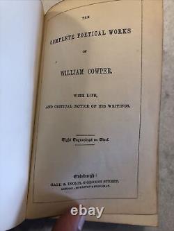 Rare Antique Hardcover Book Cowper's Poetical Works Illustrated Gall & Inglis