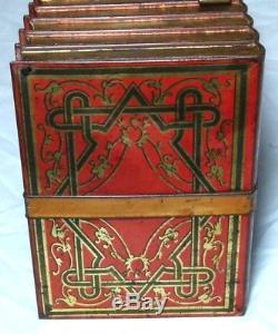 Rare Antique Huntley&palmers Library Figural Red/gilt Books Biscuit Tin 1900