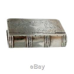 Rare Antique Imperial Russian Silver Snuff Box Vesta Case Book Motif Pan Slavic
