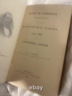 Rare Antique Leather Bound Book History of Framingham MA 1887 1st edition