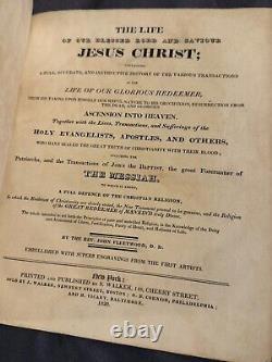 Rare Antique Leather Bound Religious Book Life of Jesus Christ 1820 Illustrated