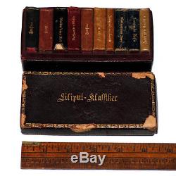 Rare Antique Liliput Klassiker Miniature Book Set, 11 Vols in Case Shakespeare +