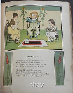 Rare Antique Old Book Afternoon Tea 1890 Illustrated Victorian Children Poetry