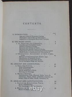 Rare Antique Old Book Geology Agriculture Engineering Land Gems Oil + Map 1874